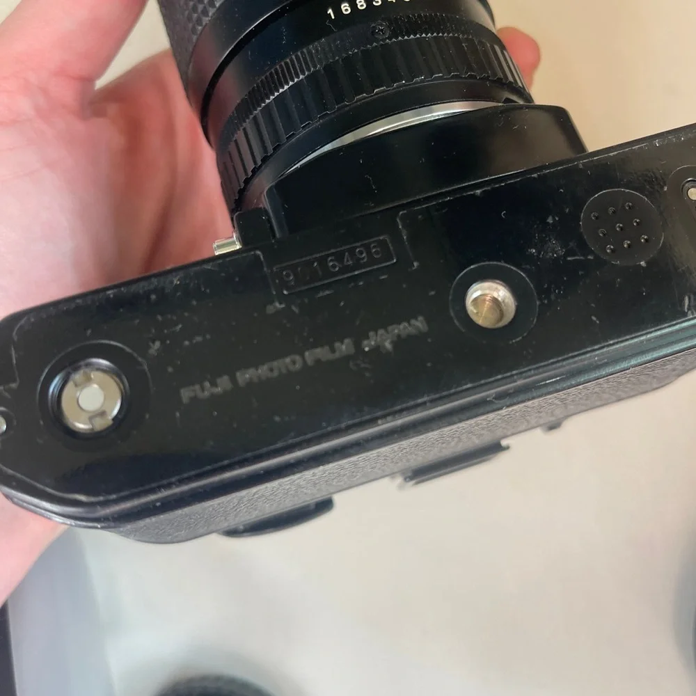 Fujica AX-3 Black & Chrome 35 MM Camera With X-Fujinon 1:1.9 f-50mm FM 3 Lenses